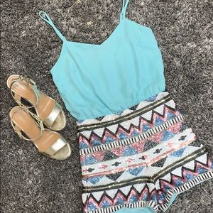 Jealous Tomato Turquoise & Sequin Romper